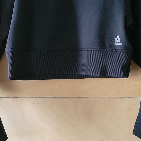 ADIDAS Team Womens Logo Varsity XS Athleisure Long Sleeve Crop Black Sweatshirt - Picture 7 of 12